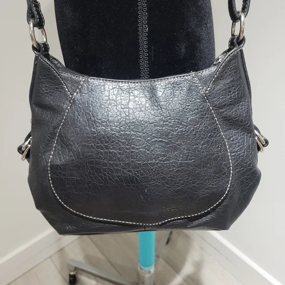 Nine West Women's Vintage Vegan Leather Crossbody Bag Purse Black Silver Zipper - Picture 9 of 13